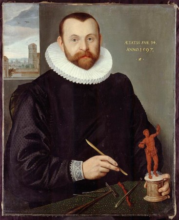 Bildnis des Goldschmieds Christoph Jamnitzer (1563-1618) im Alter von 34 Jahren, gemalt von Lorenz Strauch, 1597. Bildnachweis: Museen der Stadt Nürnberg, Kunstsammlungen
